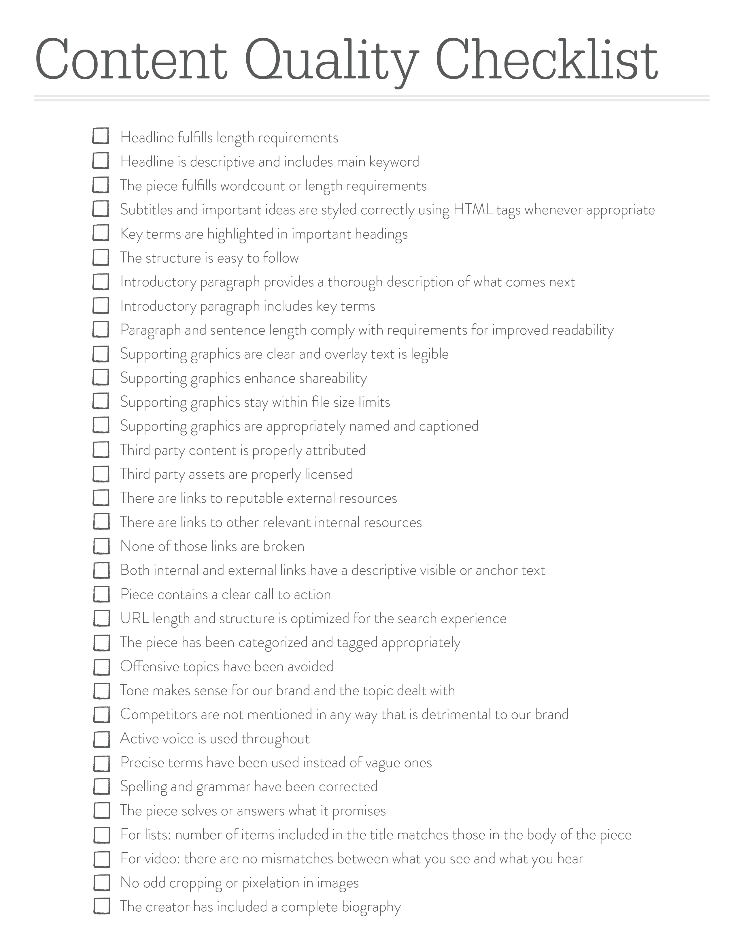 Content quality checklist